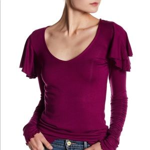 Free People Ruffle Trim Long Sleeve Blouse Size M